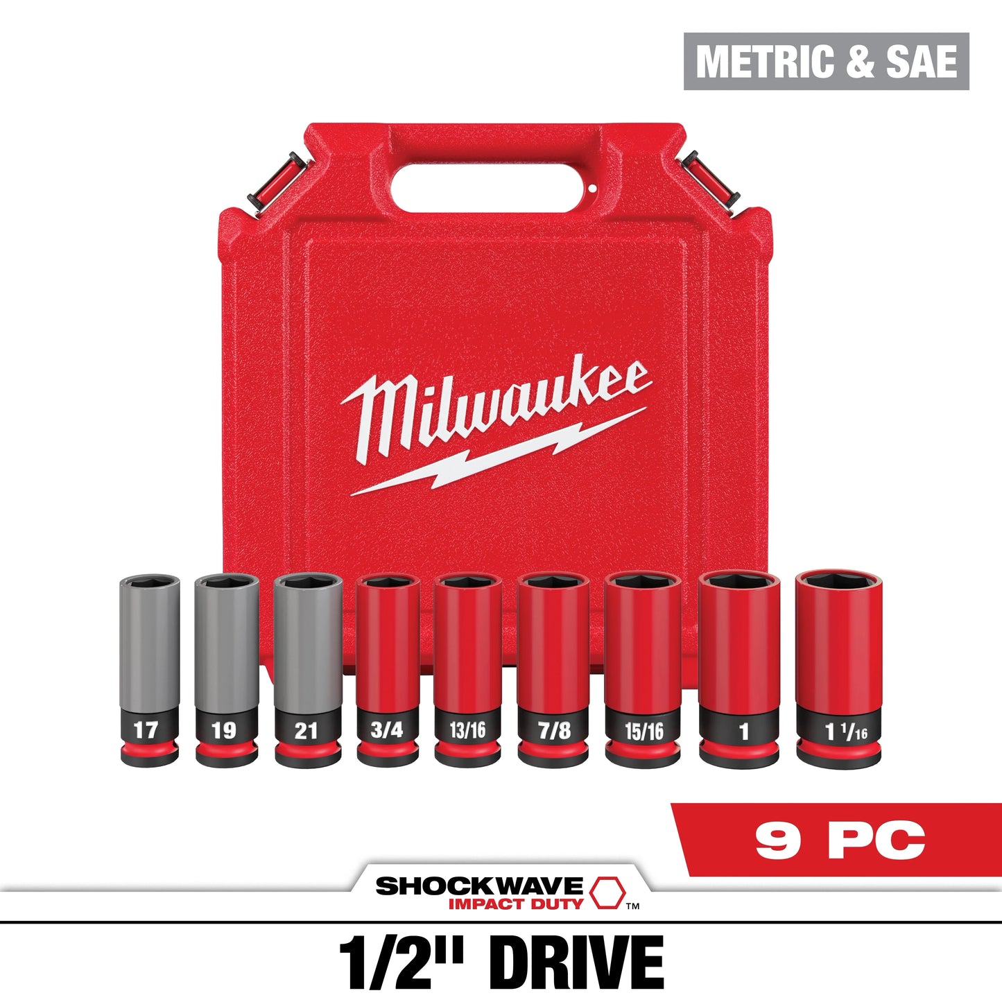 Milwaukee Tool 49-66-7832 SHOCKWAVE™ Impact Duty 1/2 Drive SAE & Metric 9PC Lug Nut Wheel Socket Set, 1 ST