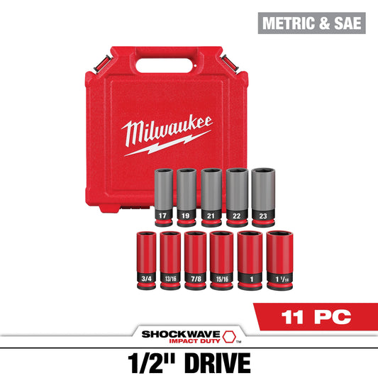 Milwaukee Tool 49-66-7833 SHOCKWAVE™ Impact Duty 1/2 Drive SAE & Metric 11PC Lug Nut Wheel Socket Set, 1 ST