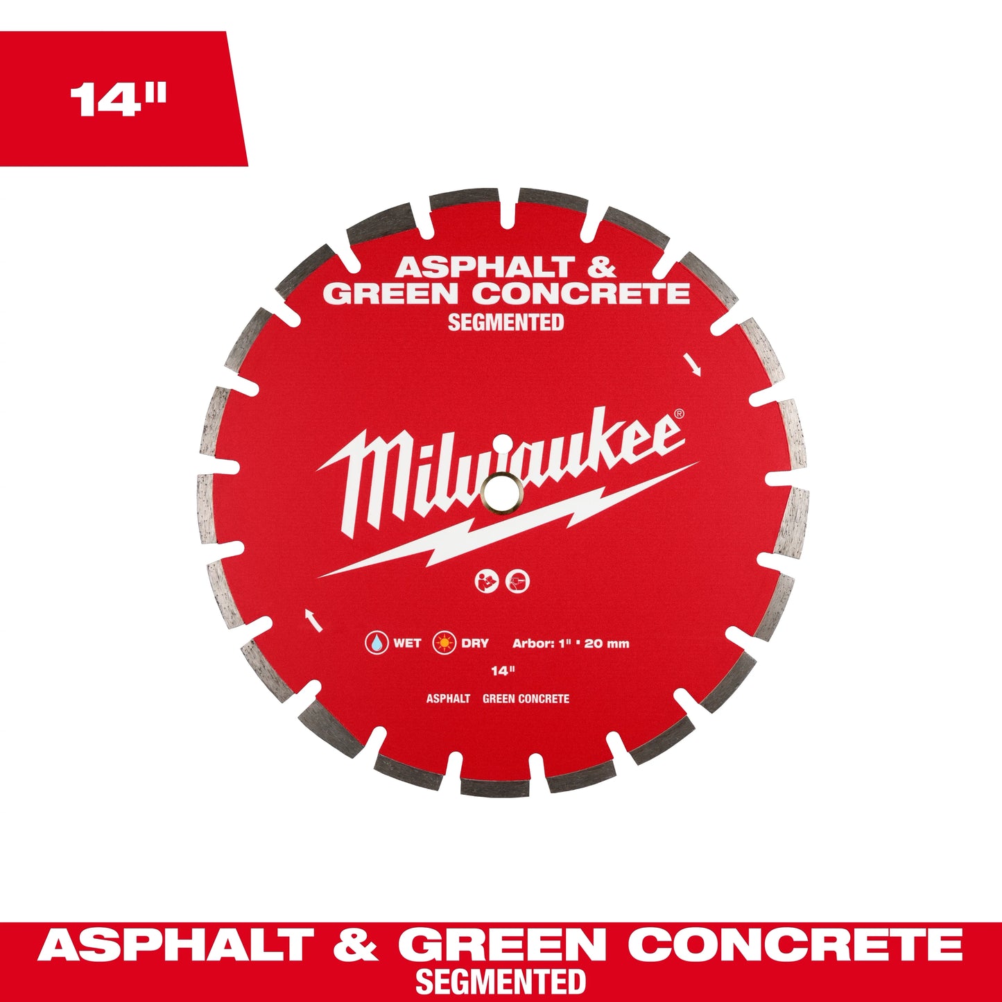 Milwaukee Tool 49-93-7240 14" Asphalt & Green Concrete Segmented Diamond Blade, 1 EA