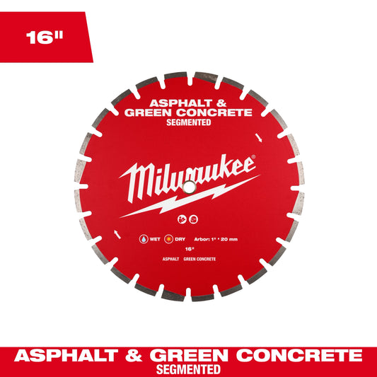 Milwaukee Tool 49-93-7245 16" Asphalt & Green Concrete Segmented Diamond Blade, 1 EA