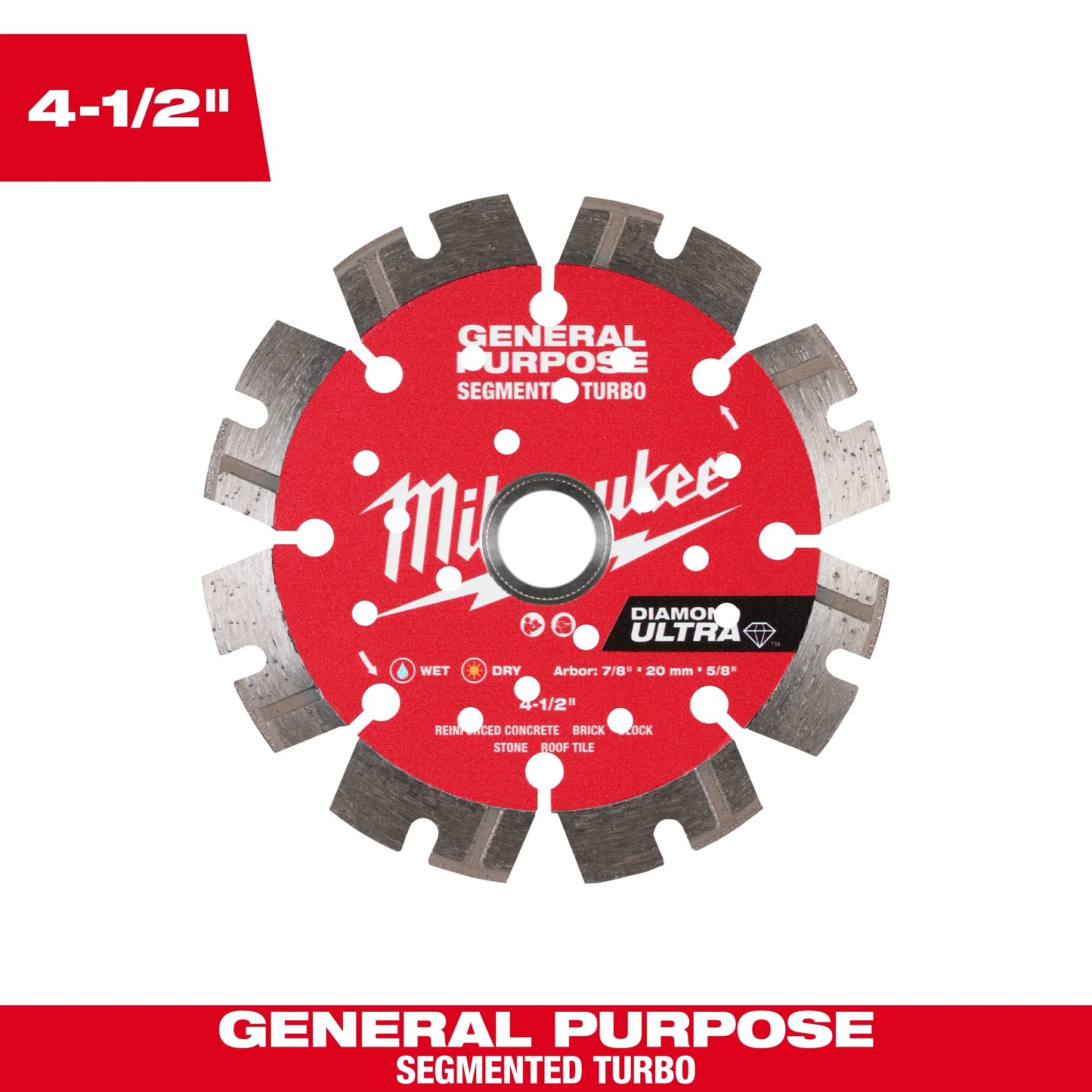 Milwaukee Tool 49-93-7523 4-1/2" DIAMOND ULTRA™ Segmented Turbo, General Purpose Diamond Blade, 1 EA