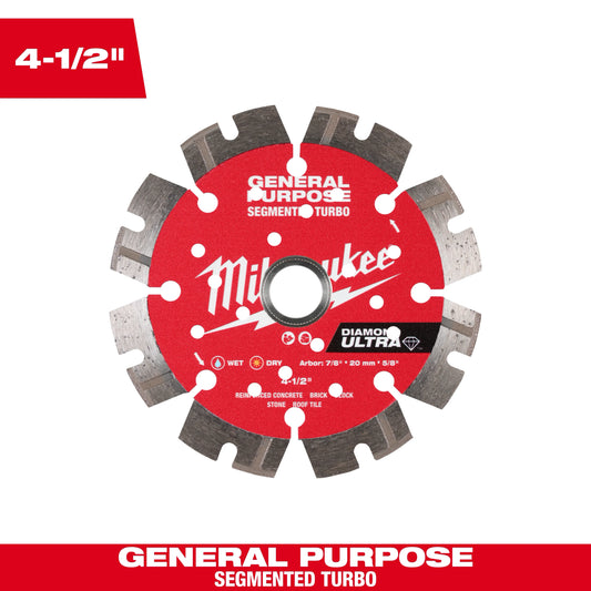 Milwaukee Tool 49-93-7523 4-1/2" DIAMOND ULTRA™ Segmented Turbo, General Purpose Diamond Blade, 1 EA