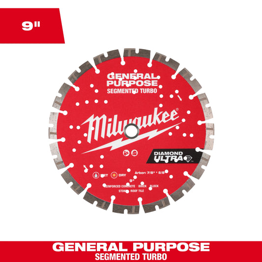 Milwaukee Tool 49-93-7532 9" DIAMOND ULTRA Segmented Turbo General Purpose Diamond Blade, 1 EA