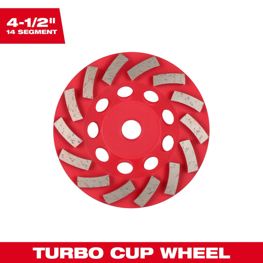 Milwaukee Tool 49-93-7784 4-1/2" DIAMOND MAX Turbo Diamond Cup Wheel - 14 Segment, 1 EA