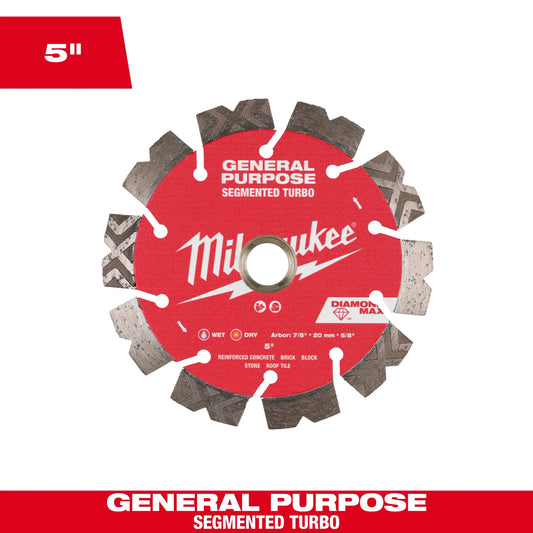 Milwaukee Tool 49-93-9005 5" DIAMOND MAX Segmented Turbo General Purpose Diamond Blade, 1 EA