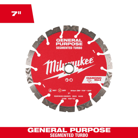 Milwaukee Tool 49-93-9007 7" DIAMOND MAX Segmented Turbo General Purpose Diamond Blade, 1 EA