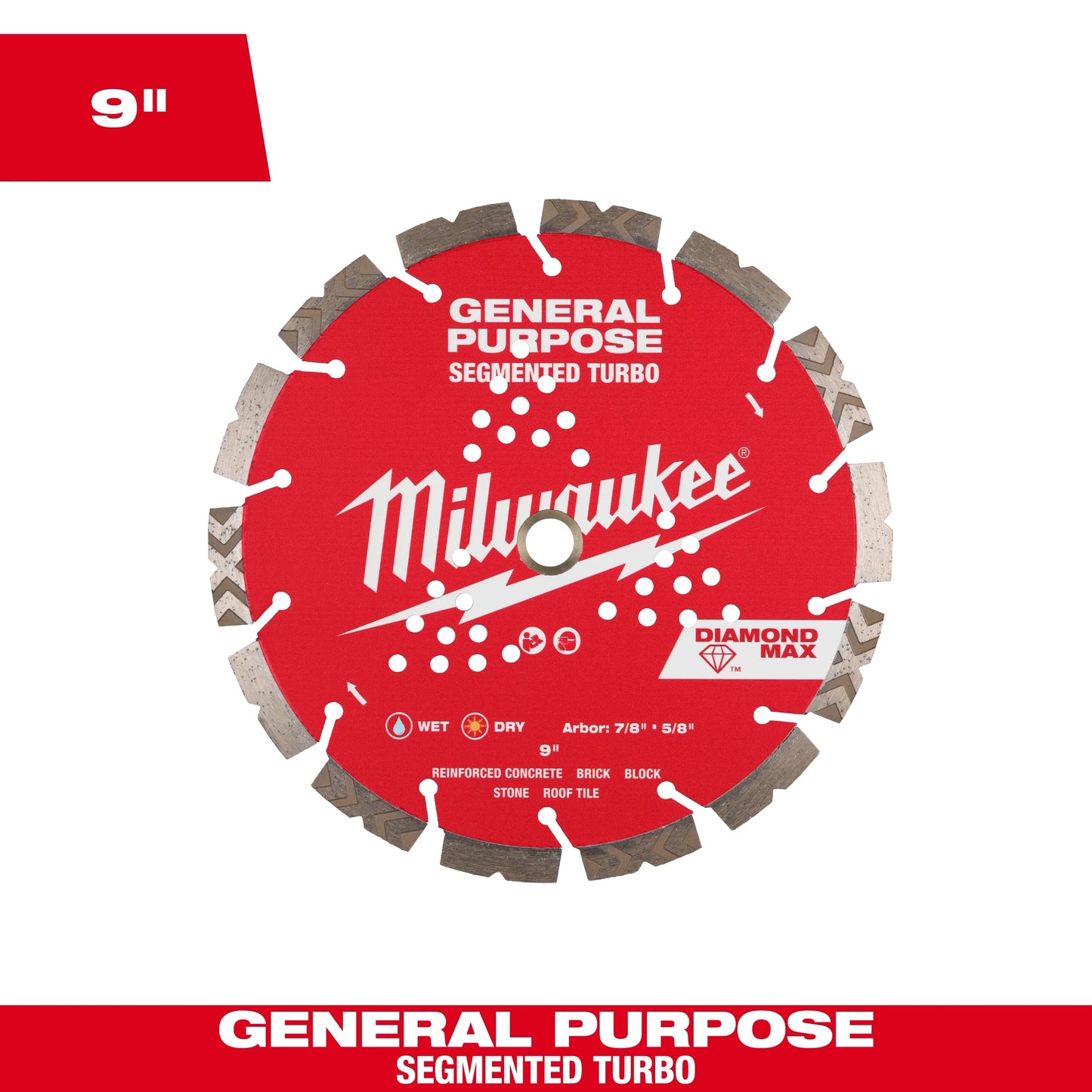 Milwaukee Tool 49-93-9009 9" DIAMOND MAX Segmented Turbo General Purpose Diamond Blade, 1 EA