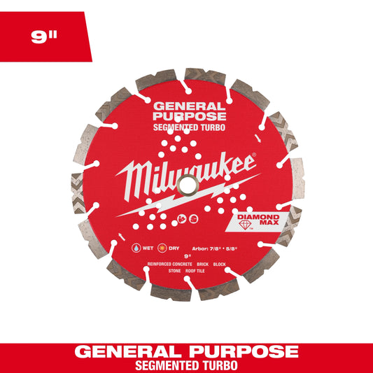 Milwaukee Tool 49-93-9009 9" DIAMOND MAX Segmented Turbo General Purpose Diamond Blade, 1 EA
