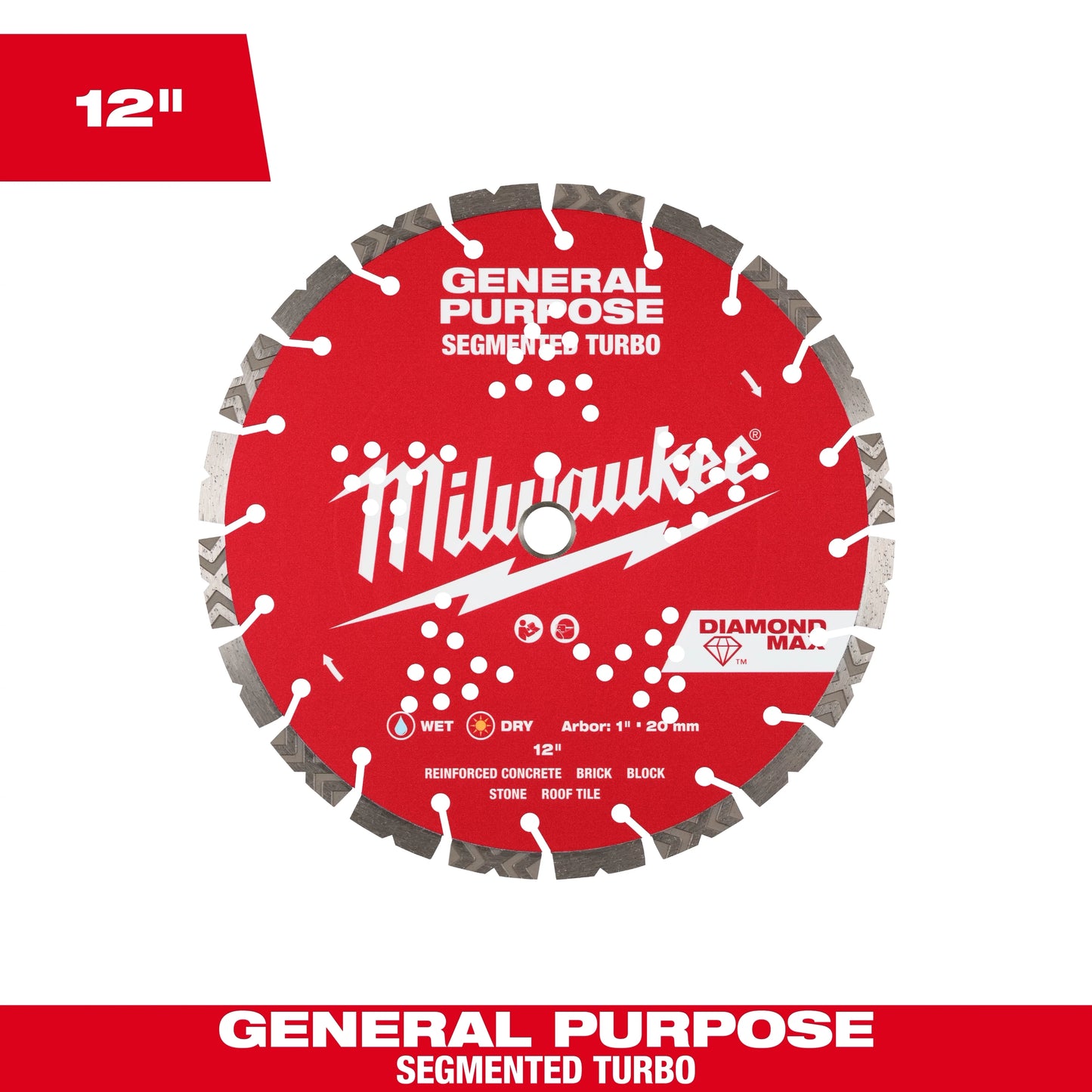 Milwaukee Tool 49-93-9012 12" DIAMOND MAX Segmented Turbo General Purpose Diamond Blade, 1 EA