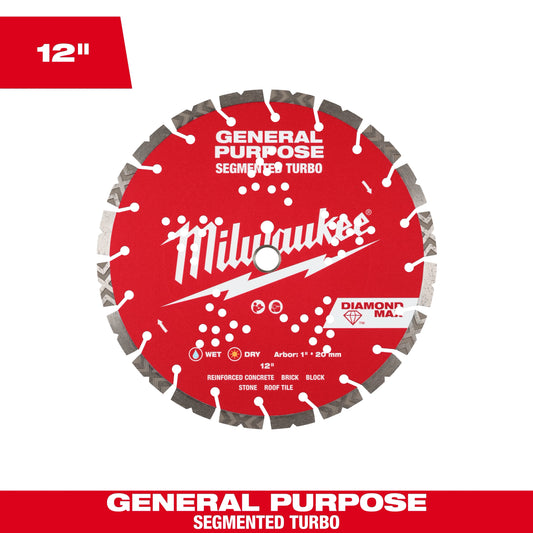 Milwaukee Tool 49-93-9012 12" DIAMOND MAX Segmented Turbo General Purpose Diamond Blade, 1 EA