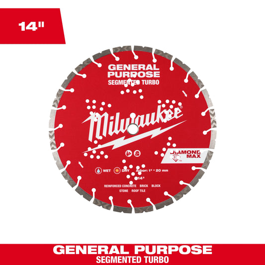 Milwaukee Tool 49-93-9014 14" DIAMOND MAX Segmented Turbo General Purpose Diamond Blade, 1 EA