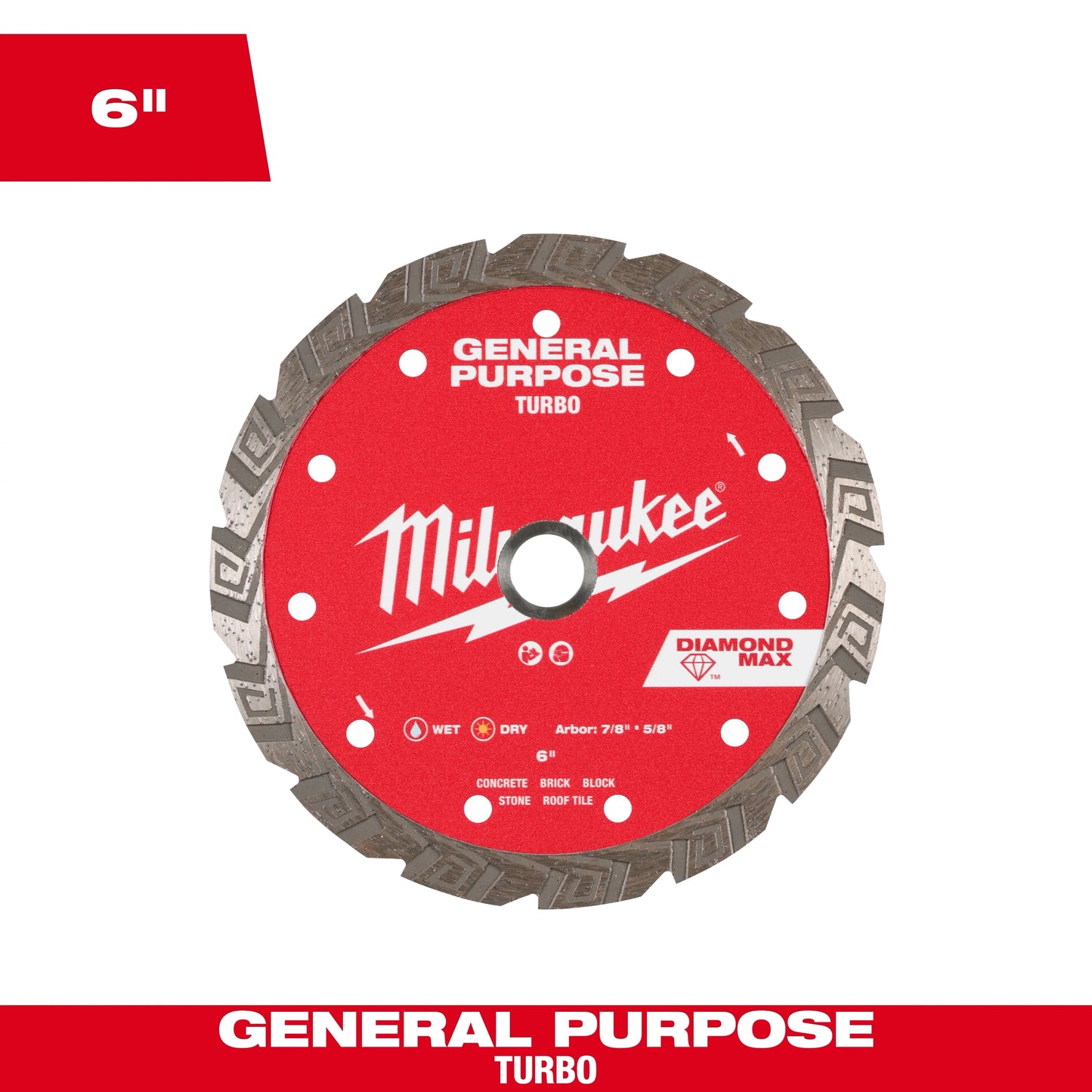 Milwaukee Tool 49-93-9106 6" DIAMOND MAX Turbo General Purpose Diamond Blade, 1 EA
