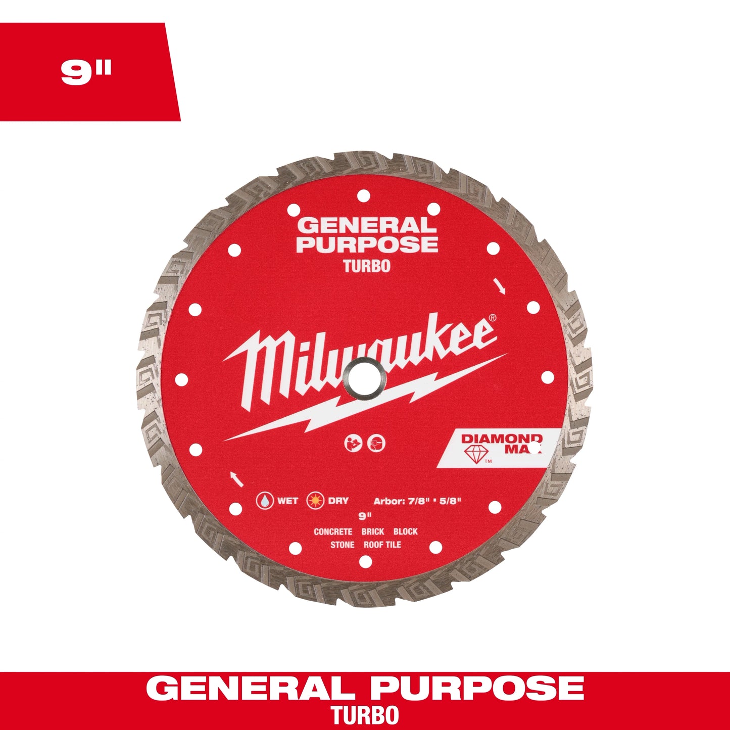 Milwaukee Tool 49-93-9109 9" DIAMOND MAX Turbo General Purpose Diamond Blade, 1 EA