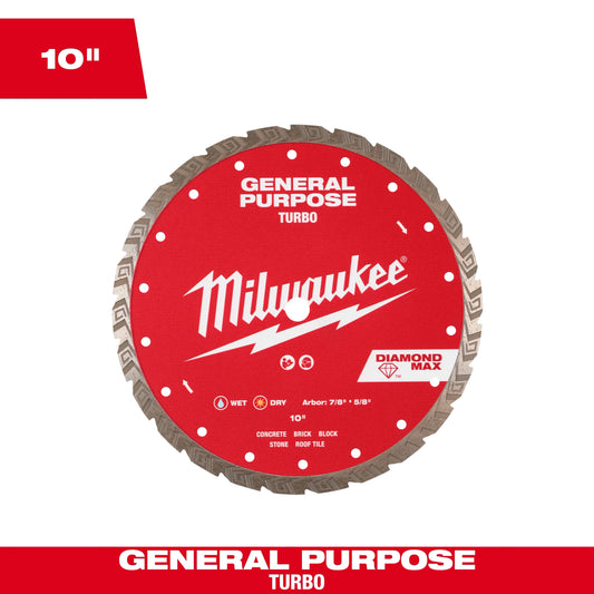 Milwaukee Tool 49-93-9110 10" DIAMOND MAX Turbo General Purpose Diamond Blade, 1 EA