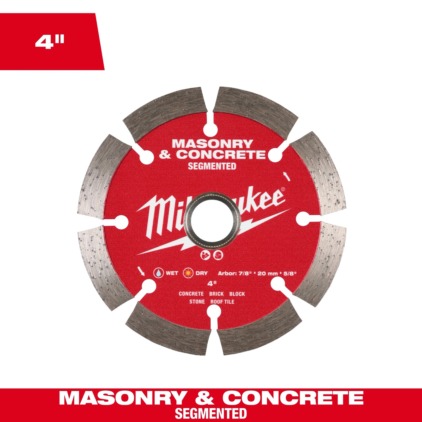 Milwaukee Tool 49-93-9302 4" Segmented Masonry & Concrete Diamond Blade, 1 EA