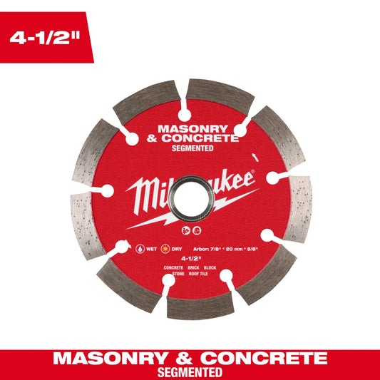 Milwaukee Tool 49-93-9304 4-1/2" Segmented Masonry & Concrete Diamond Blade, 1 EA
