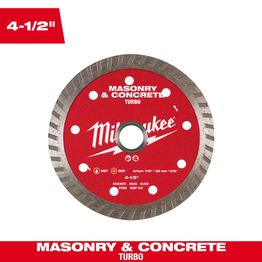 Milwaukee Tool 49-93-9404 4-1/2" Turbo Masonry & Concrete Diamond Blade, 1 EA