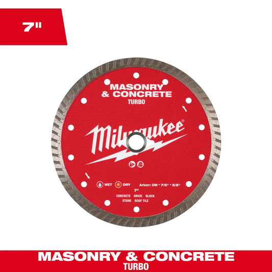 Milwaukee Tool 49-93-9407 7" Turbo Masonry & Concrete Diamond Blade, 1 EA
