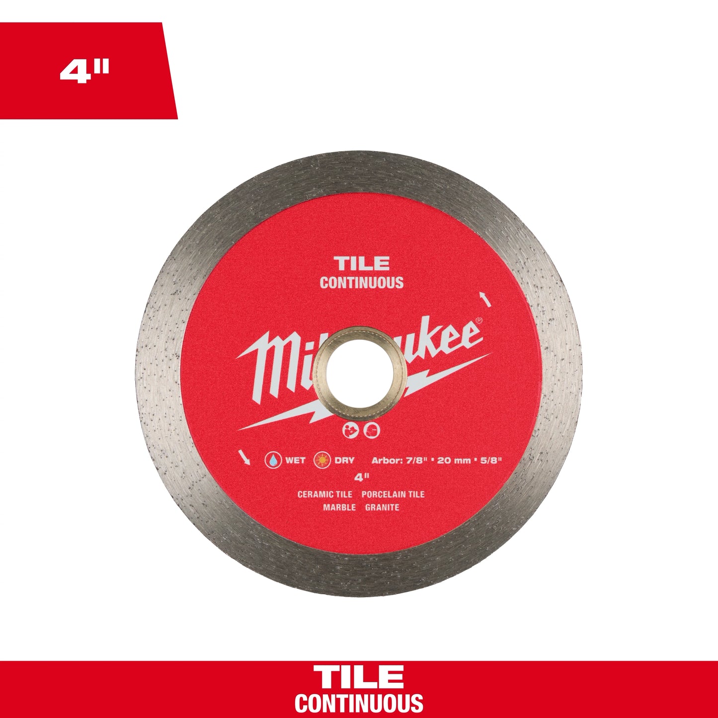 Milwaukee Tool 49-93-9502 4" Continuous Tile Diamond Blade, 1 EA