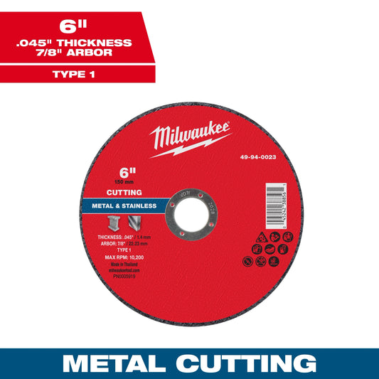 Milwaukee Tool 49-94-0023 6" x .045" x 7/8" Metal Cut Off Wheels - Type 1, 1 EA