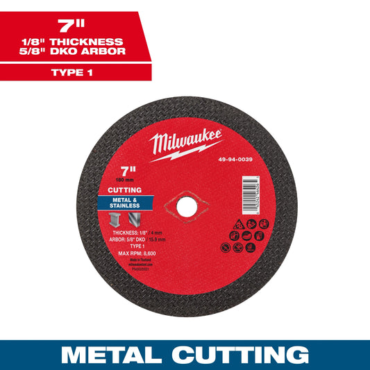 Milwaukee Tool 49-94-0039 7" x 1/8" x 5/8" DKO Metal Cut Off Wheel - Type 1, 1 EA