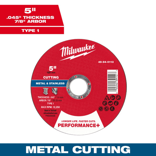 Milwaukee Tool 49-94-0113 5" x .045" x 7/8" Performance & Metal Cut Off Wheels - Type 1, 1 EA