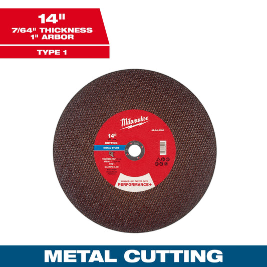 Milwaukee Tool 49-94-0160 14" x 7/64" x 1" Performance & Metal Cut Off Wheel - Type 1 - Stud Cutter, 1 EA