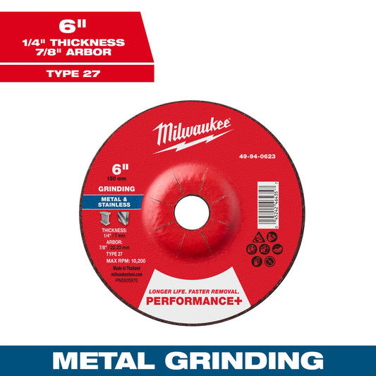 Milwaukee Tool 49-94-0623 6" x 1/4" x 7/8" Performance & Metal Grinding Wheel - Type 27, 1 EA