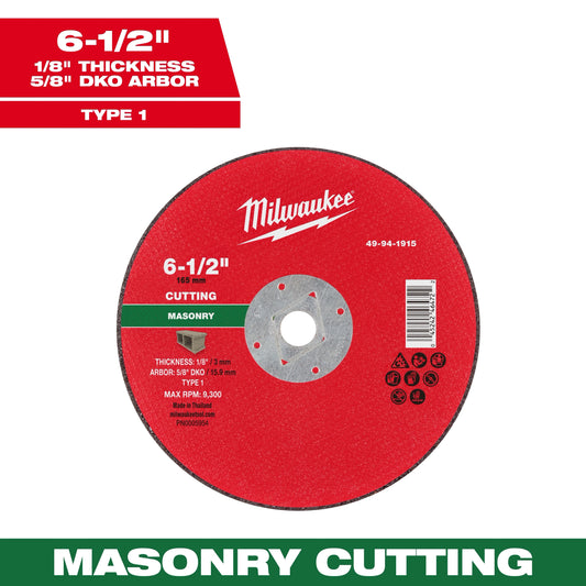 Milwaukee Tool 49-94-1915 6-1/2" x 1/8" x 5/8" DKO Masonry Cut Off Wheel - Type 1, 1 EA