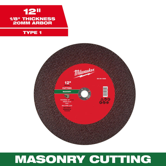 Milwaukee Tool 49-94-1930 12" x 1/8" x 20mm Masonry Cut Off Wheel - Type 1, 1 EA