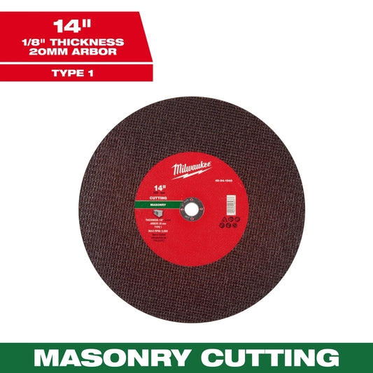 Milwaukee Tool 49-94-1940 14" x 1/8" x 1" Masonry Cut Off Wheel - Type 1, 1 EA