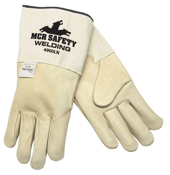 MCR Safety 4900LN MCR Safety Welding Leather Welding Work Gloves Premium Grain Cowskin Leather 4.5 Inch Gauntlet Duck Cuff (1 DZ)