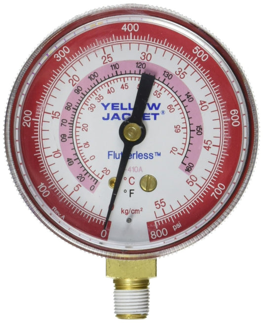 Yellow Jacket 49035 2 1/2" gauge, red pressure, 0-800 kg/cm2/psi, R-410A/32 (Â°F and Â°C)Â 