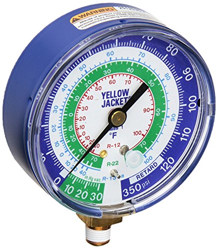 Yellow Jacket 49104 3-1/8", blue compound, 30"-0-120** psi, R12/22/134a gauge (Â°F)