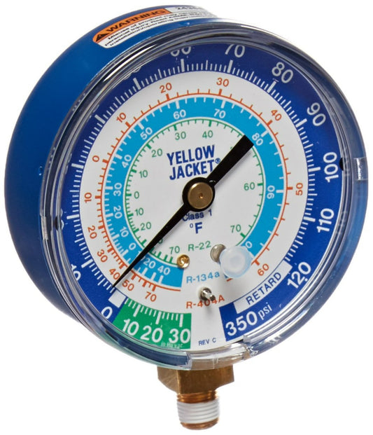 Yellow Jacket 49106 3-1/8", blue compound, 30"-0-120** psi, R22/134a/404A gauge (Â°F)