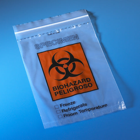 Globe Scientific 4926 Bag Biohazard Specimen Transport 8" x 10" Ziplock with Score Line and Document Pouch 100/Pack 10 Packs/Unit