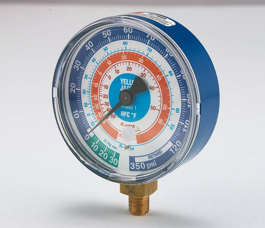 Yellow Jacket 49206 3-1/8", blue compound, 30"-0-120** psi, R22/134a/404A certified gauge (Â°F)