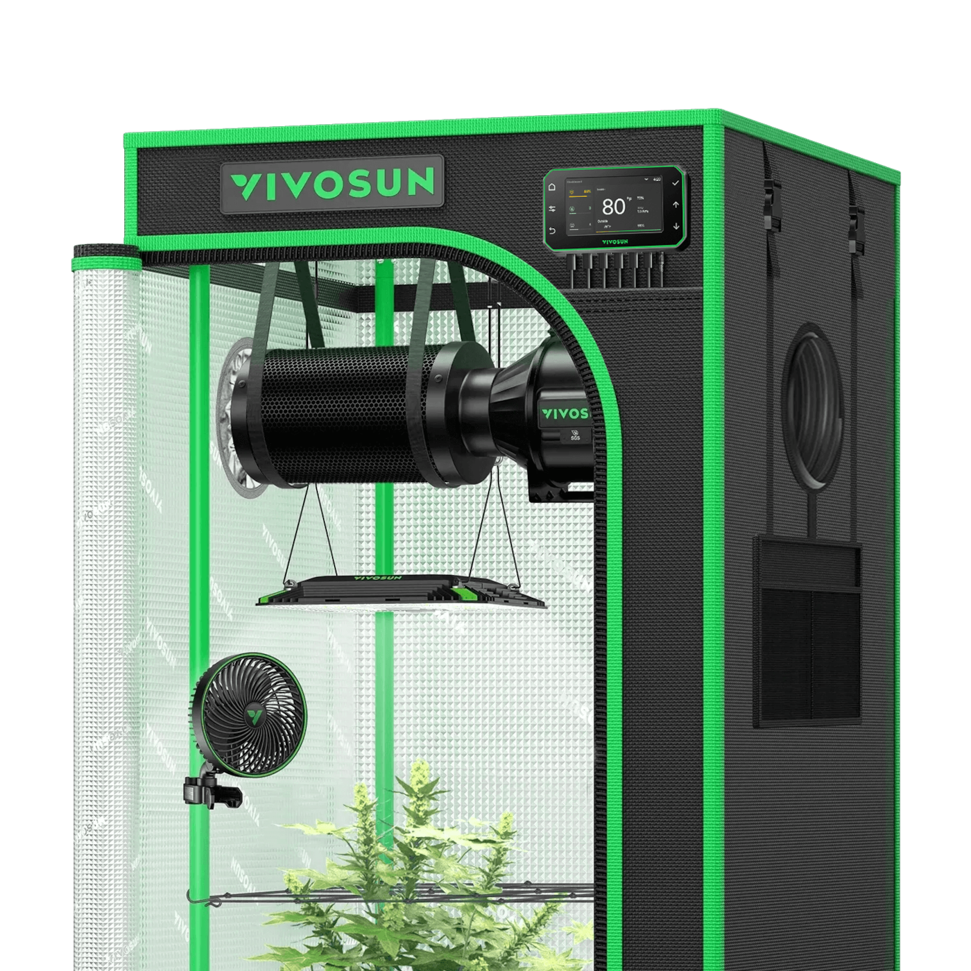 Vivosun Smart Grow Tent Kit GIY-SGS-22 Pro 2x2, 1-Plant Complete System, with WiFi E42A+ Controller, 100W AeroLight LED Grow Light, 4-inch AeroZesh T4 Ventilation Combo, and AeroWave E6 Gen2 Clip-on Fan