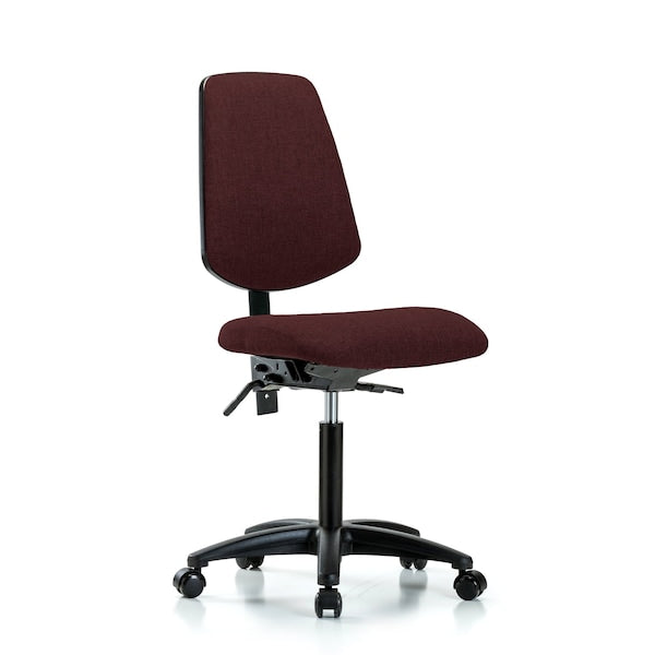 Blue Ridge Ergonomics FMBCH-MB-RG-T1-A0-NF-RC-F41 Rutledge Fabric Chair - Medium Bench Height with Medium Back, Seat Tilt, & Casters in Burgundy Fabric