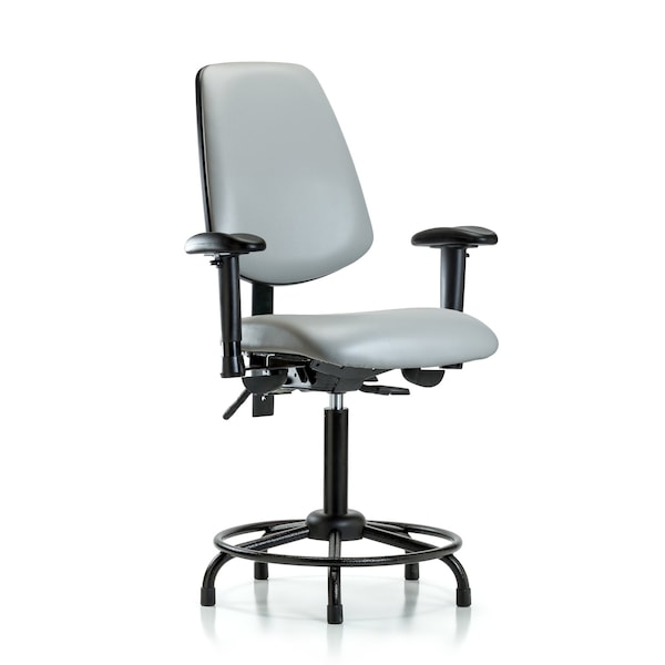Blue Ridge Ergonomics VMBCH-MB-RT-T0-A1-RG-8567 Rutledge Vinyl Chair - Medium Bench Height with Round Tube Base, Medium Back, Adjustable Arms, & Stationary Glides in Dove Trailblazer™ Vinyl