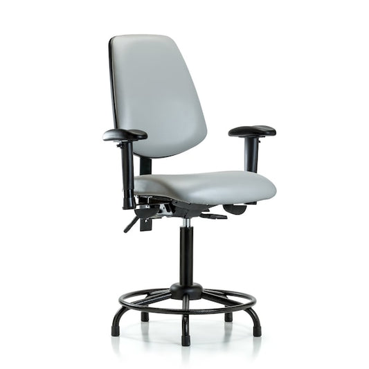Blue Ridge Ergonomics VMBCH-MB-RT-T0-A1-RG-8567 Rutledge Vinyl Chair - Medium Bench Height with Round Tube Base, Medium Back, Adjustable Arms, & Stationary Glides in Dove Trailblazer™ Vinyl