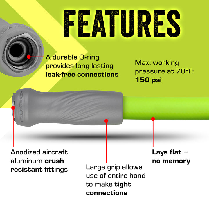 FlexZilla HFZG5100YWS SwivelGrip® Garden Hose, 5/8" x 100', 3/4" - 11 1/2 GHT Fittings