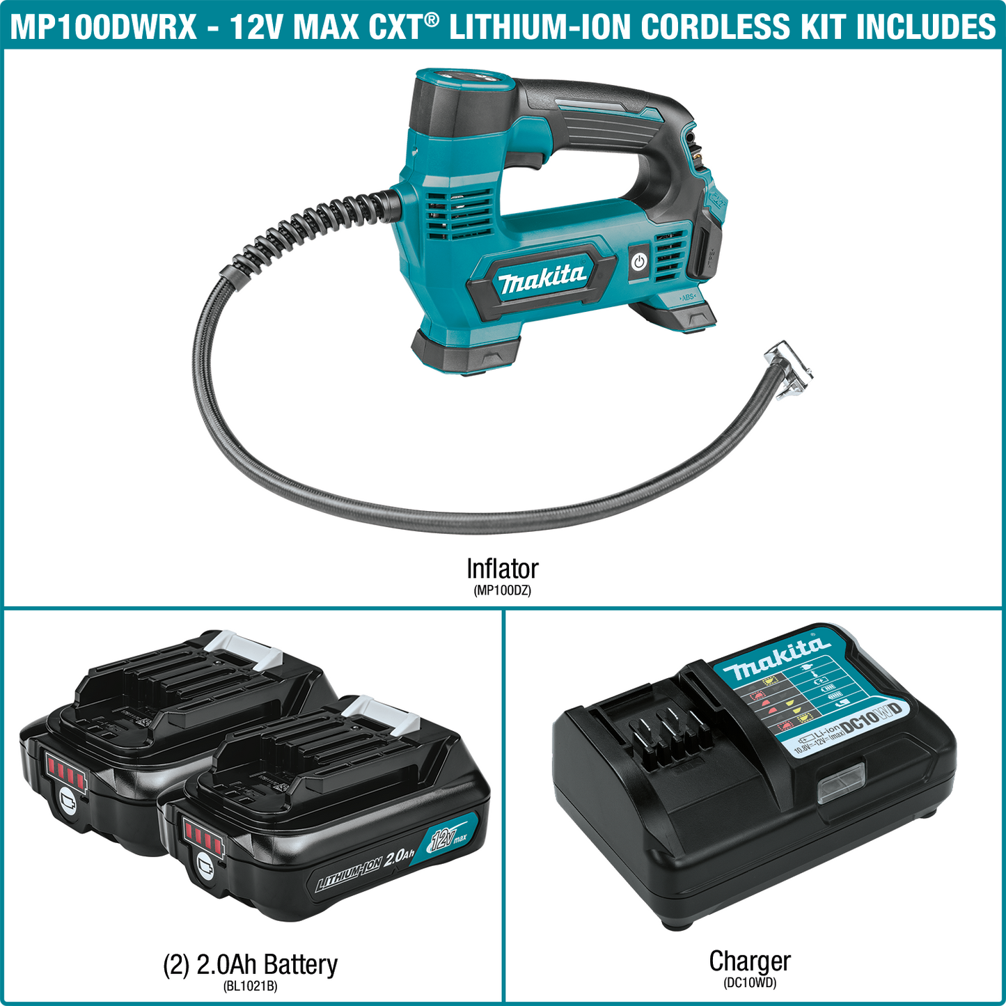 Makita MP100DWRX1 12V max CXT® Lithium‘Ion Cordless Inflator Kit (2.0Ah)