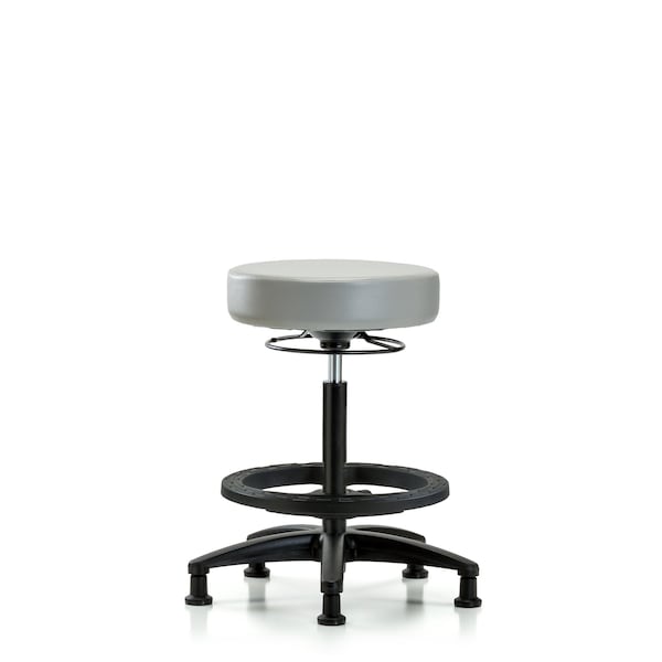 Blue Ridge Ergonomics VHBSO-RG-BF-RG-8567 Rutledge Vinyl Stool without Back - High Bench Height with Black Foot Ring & Stationary Glides in Dove Trailblazer™ Vinyl