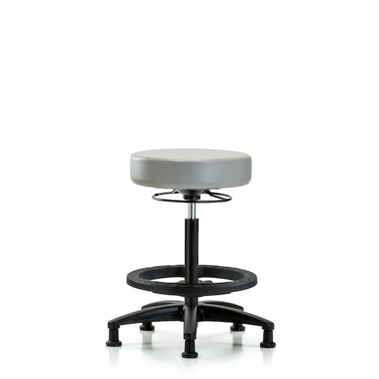Blue Ridge Ergonomics VHBSO-RG-BF-RG-8567 Rutledge Vinyl Stool without Back - High Bench Height with Black Foot Ring & Stationary Glides in Dove Trailblazer™ Vinyl