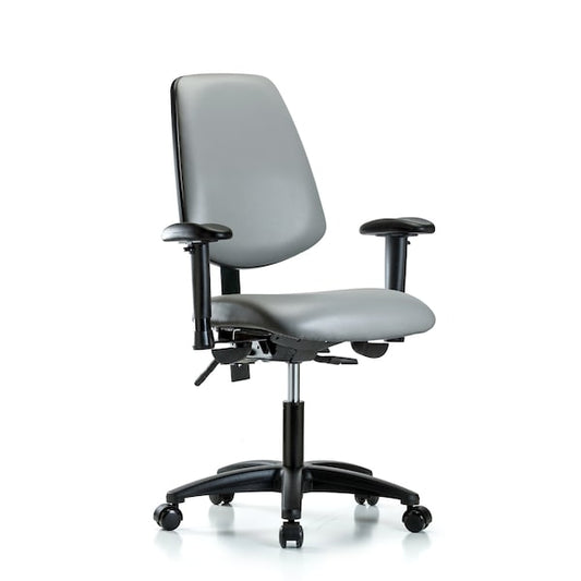 Blue Ridge Ergonomics VDHCH-MB-RG-T1-A1-RC-8840 Rutledge Vinyl Chair - Desk Height with Medium Back, Seat Tilt, Adjustable Arms, & Casters in Sterling Supernova™ Vinyl