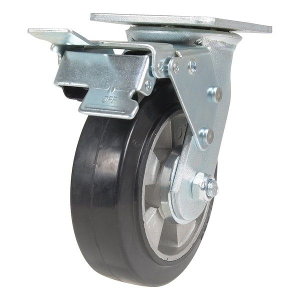 Vestil CST-VE-6X2MRA-SWTB Rubber Swivel With Total Brake Caster 6 In. Diameter x 2 In. Width 771 lb Black/Gray