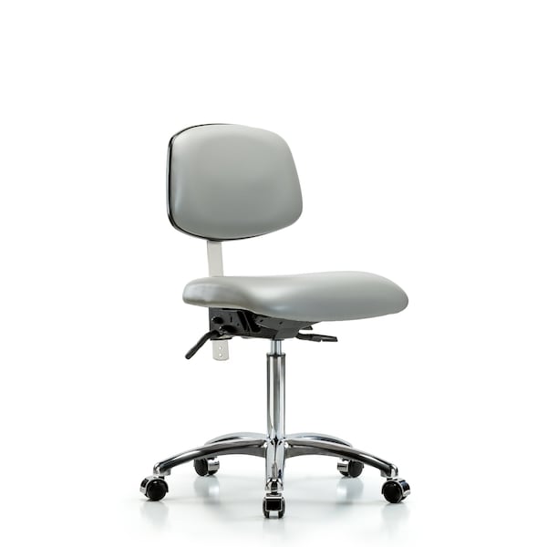 Blue Ridge Ergonomics NCR-VMBCH-CR-T1-A0-NF-CC-8567 Class 100 Vinyl Clean Room Chair - Medium Bench Height with Seat Tilt & Casters in Dove Trailblazer™ Vinyl