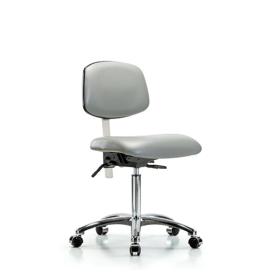 Blue Ridge Ergonomics NCR-VMBCH-CR-T1-A0-NF-CC-8567 Class 100 Vinyl Clean Room Chair - Medium Bench Height with Seat Tilt & Casters in Dove Trailblazer™ Vinyl