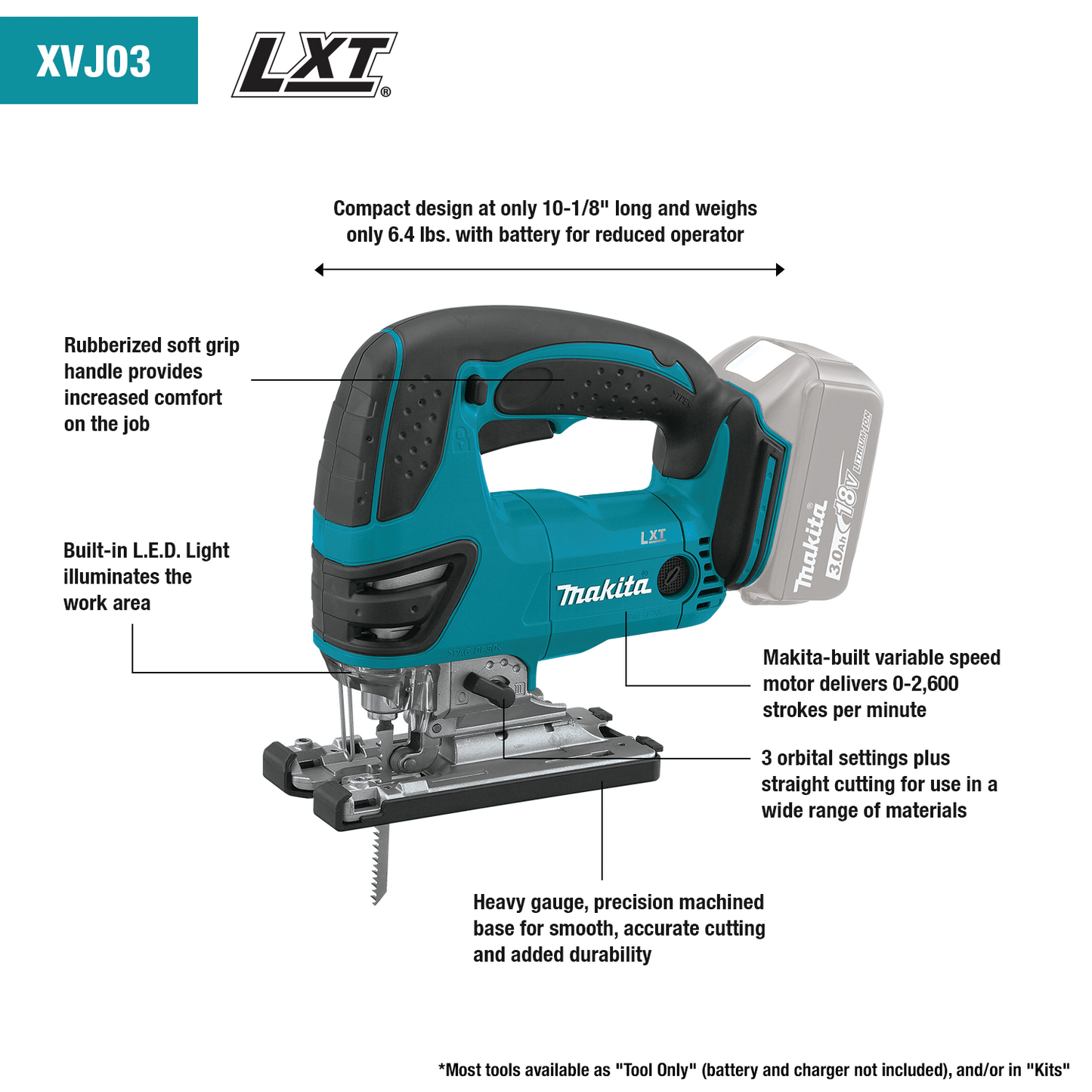 Makita XVJ03Z 18V LXT® Lithium‘Ion Cordless Jig Saw, Tool Only